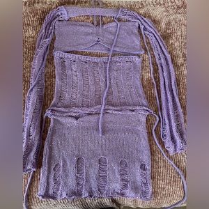 Purple sequin four piece set size x large (skirt runs small)